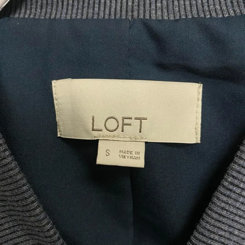 Loft Women's Small Gray Bomber Jacket Full‎ Zip Up Pockets Lined Dark Academia
